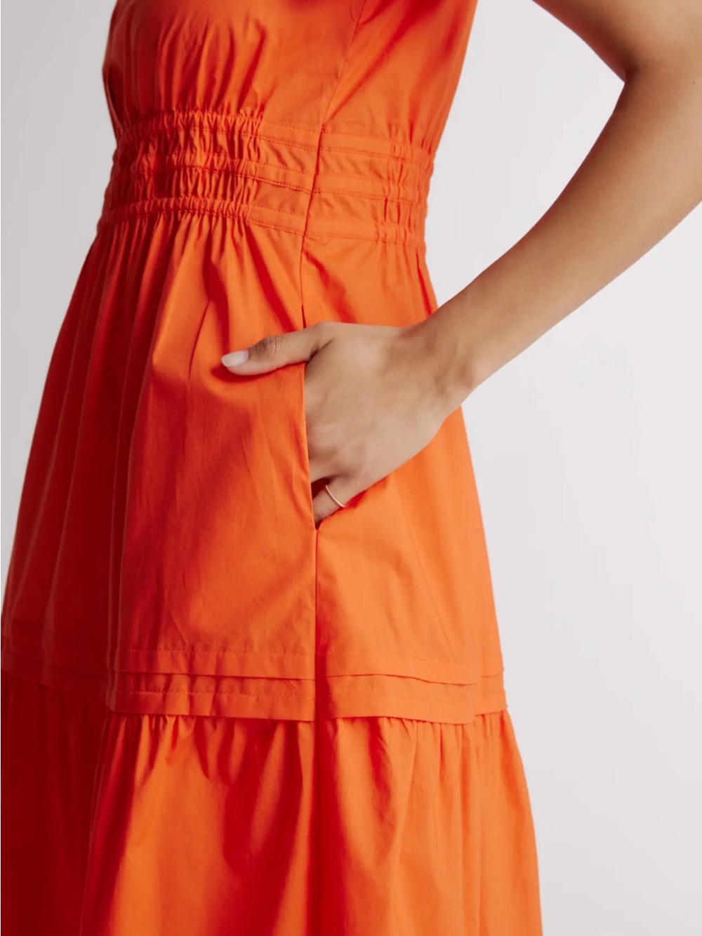 Quince Bright Red vermillon Tiered Puff-Sleeve Maxi Dress - Picture 10 of 13